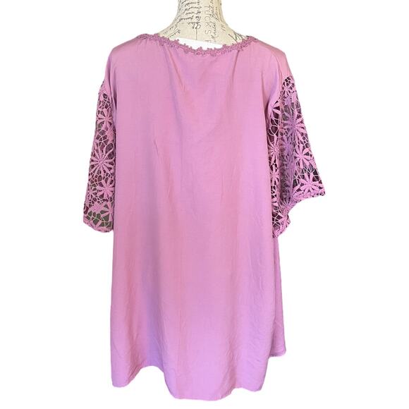 Bloomchic Purple V Neck Floral Lace Sleeve Patchwork Size 26 - Picture 2 of 5